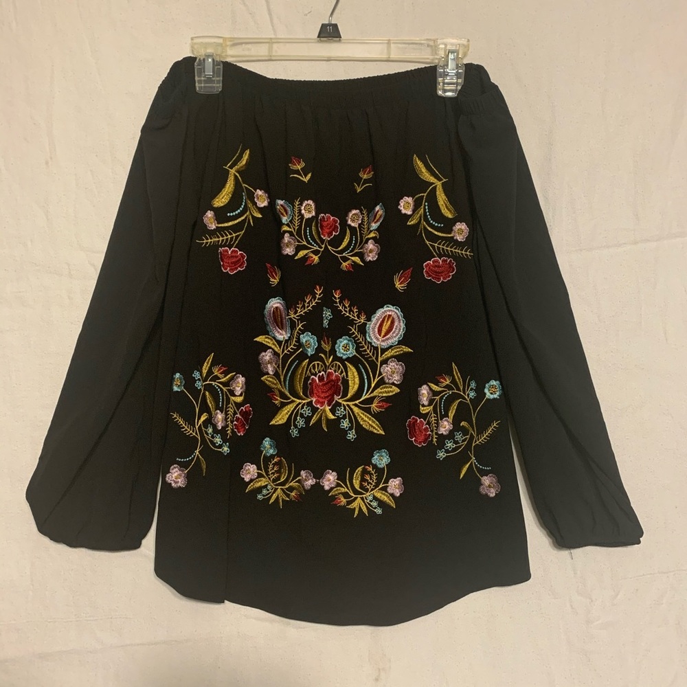 Off the Shoulder Black Floral Top